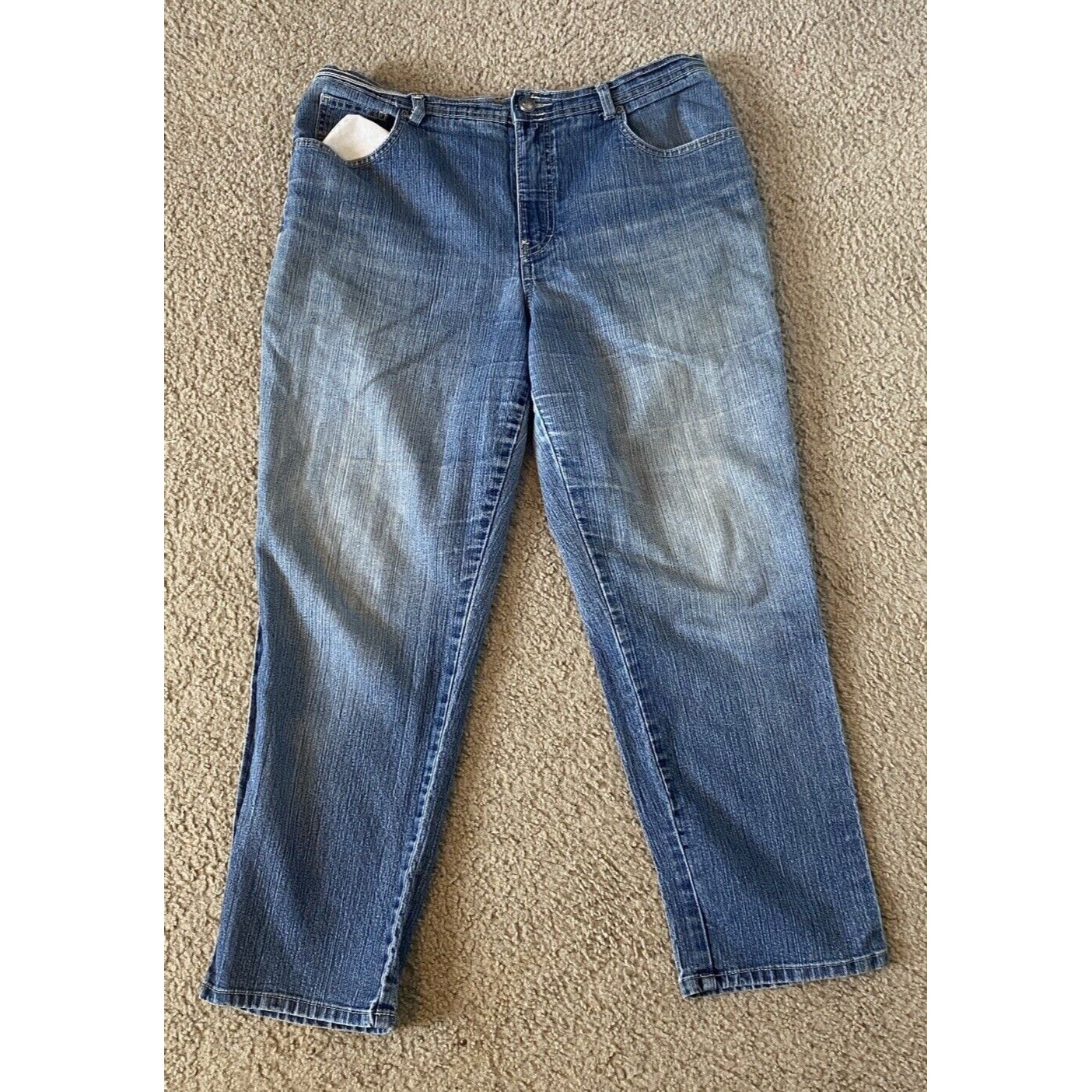 Gloria Vanderbilt Jeans Womens 14 Short Blue Relaxed Fit Mid Rise Distressed